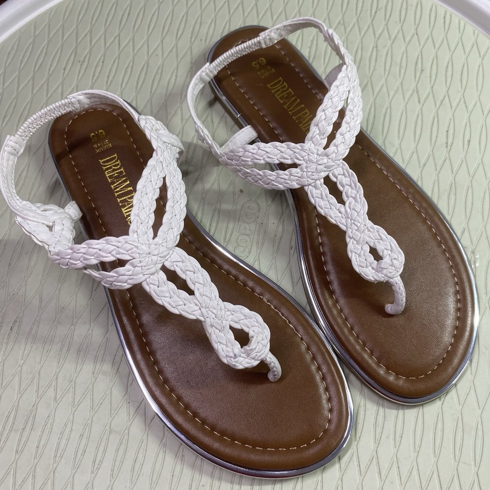 DREAM PAIRS Womens White Sandals Open Toe Braided Flat Summer Dress Shoe Sz.6.5M